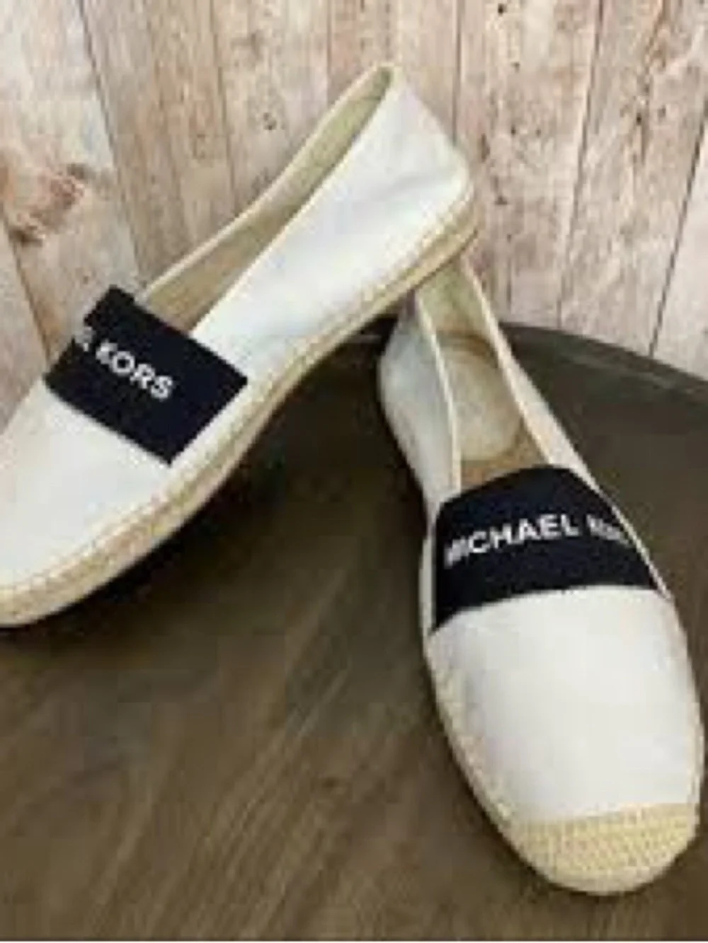 Michael Kors Size 8M White Espadrille Slip-On with Black Logo Band